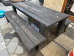 Tuintafel met tuinbanken, Tuin en Terras, Tuintafels, Ophalen, Gebruikt, Rechthoekig, Hout