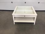(142) Witte salontafel vierkant met glazen blad, Huis en Inrichting, Tafels | Salontafels, Ophalen, Zo goed als nieuw, Vierkant