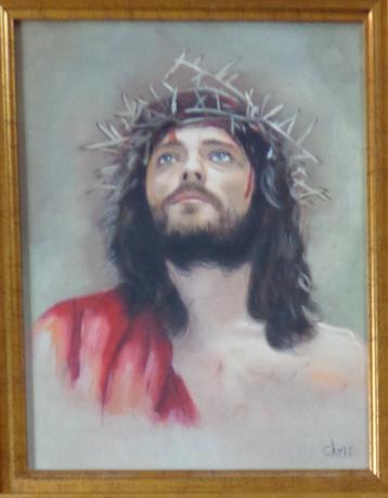 CHRIS / JEZUS CHRISTUS / OLIEVERF PANEEL / 55x48cm / KADER beschikbaar voor biedingen