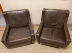 Vintage fauteuils op wieltjes, 75 tot 100 cm, Gebruikt, Leer, 75 tot 100 cm