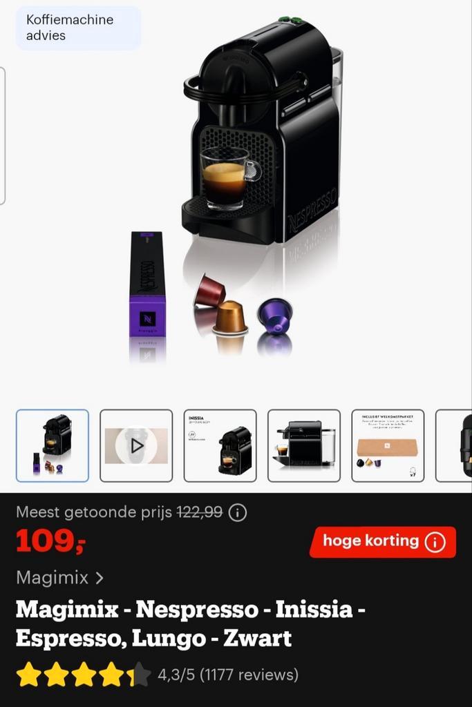 Nespresso Magimix Inissia, Elektronische apparatuur, Koffiezetapparaten, Zo goed als nieuw, Koffiemachine, Ophalen