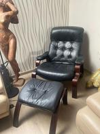 Vintage lederen relax met voetbank, Huis en Inrichting, Fauteuils, Ophalen, Gebruikt