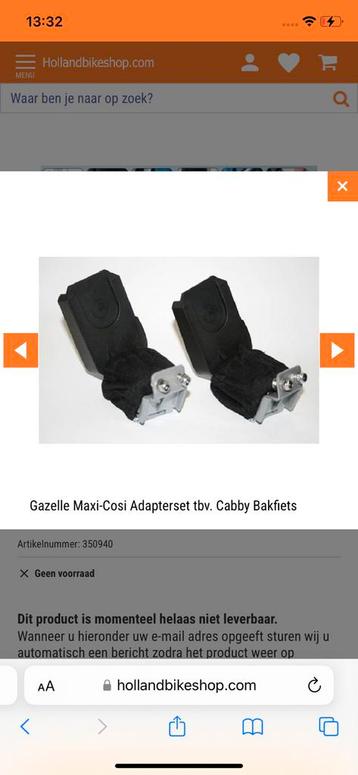 Maxi cosi adapter voor Gazelle Cabby