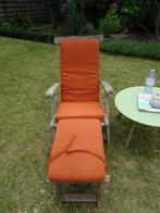 deckchair met kussen, Ophalen, Gebruikt, Teakhout, Inklapbaar