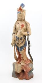 polychroom antiek houten Avalokiteshvara beeld (staand), Ophalen of Verzenden, Gebruikt