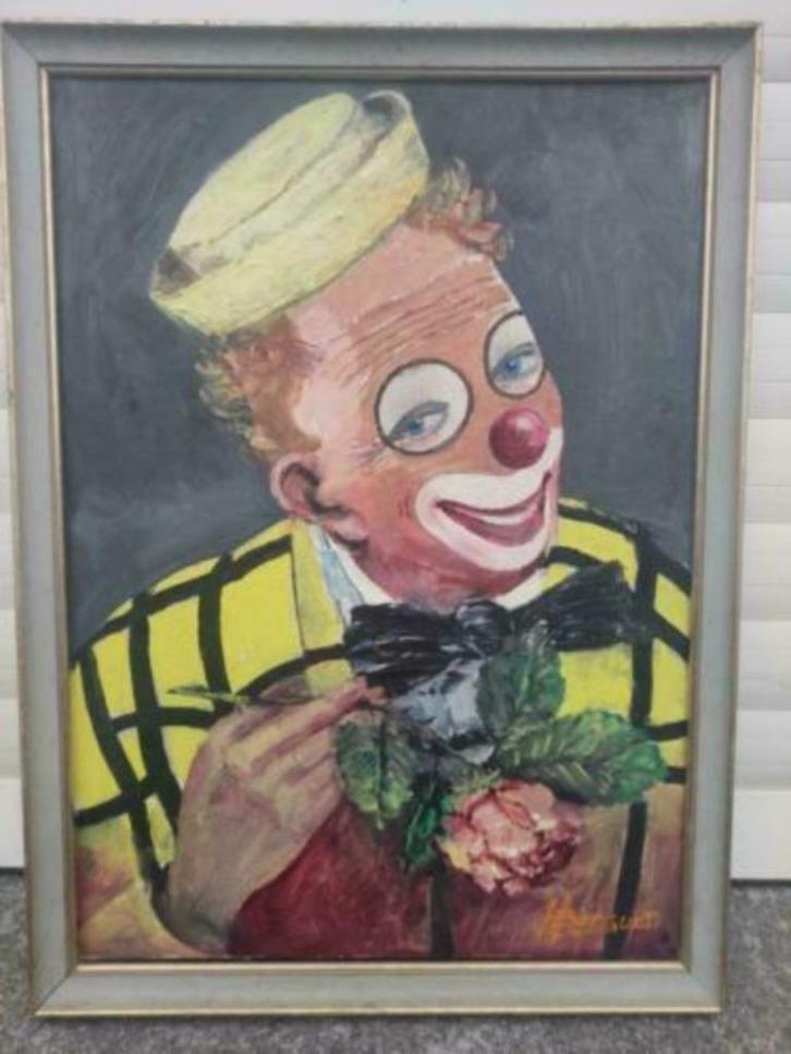 huile sur panneau clown signe hubert borguet, Antiek en Kunst, Kunst | Schilderijen | Klassiek, Ophalen of Verzenden