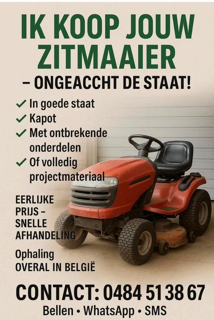 Gezocht:afgedankte grasmaaier en/of zitmaaier, Tuin en Terras, Grasmaaiers, Zo goed als nieuw, Ophalen