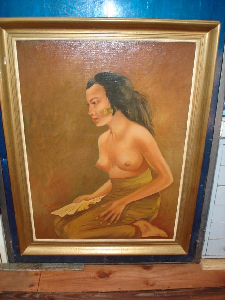 MOOIE Balinese Schone, met blote borsten Hasim olieverf, Antiek en Kunst, Kunst | Schilderijen | Modern, Ophalen