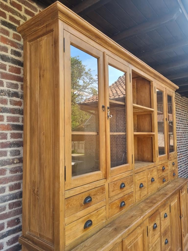 Buffet/vitrine en teck LIVRAISON GRATUITE, Maison & Meubles, Teck, Avec tablette(s), 25 à 50 cm, 200 cm ou plus