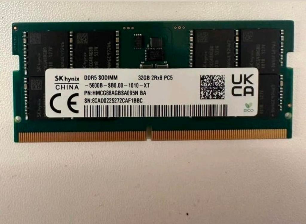 SK Hynix 1x32GB DDR5 5600MHZ RAM-geheugen voor laptop, Computers en Software, 32 GB, Ophalen of Verzenden, Zo goed als nieuw, DDR5
