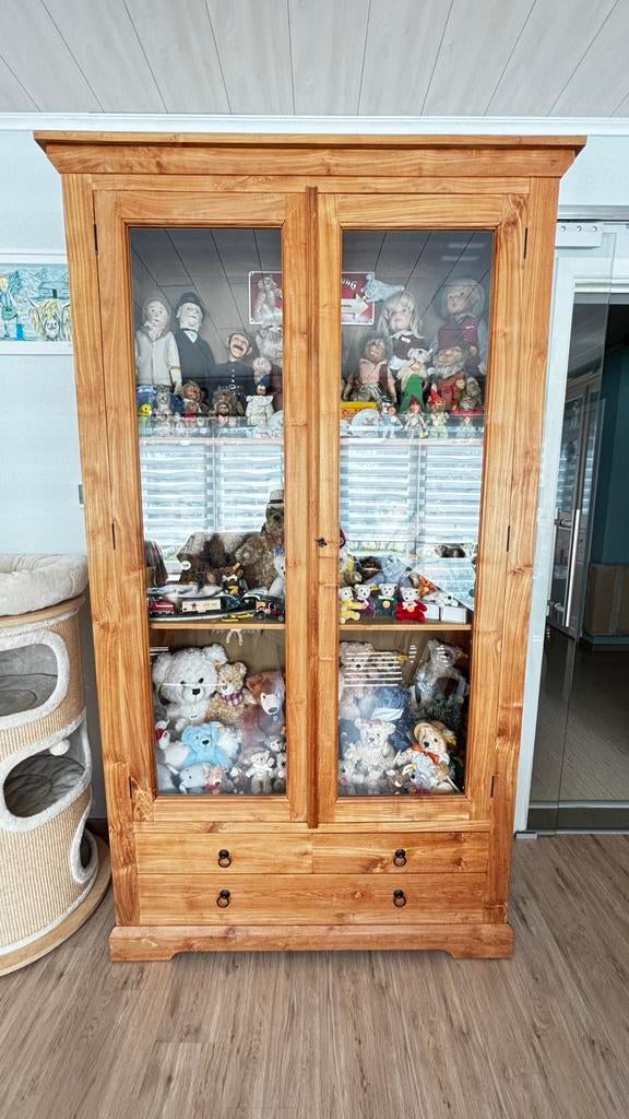 Vitrinekast massief teak., Maison & Meubles, Armoires | Vitrines, Comme neuf, Enlèvement