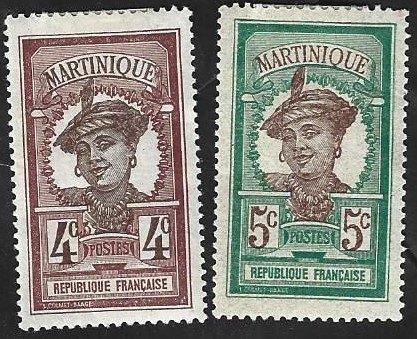 2 Postzegels Martinique 1908 Inheemse taferelen, Timbres & Monnaies, Timbres | Amérique, Non oblitéré, Amérique centrale, Enlèvement ou Envoi