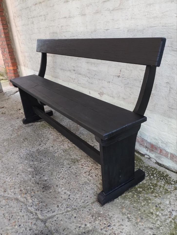 Mooie zwarte houten zitbank... lengte 1m60.., Tuin en Terras, Tuinbanken, Ophalen of Verzenden