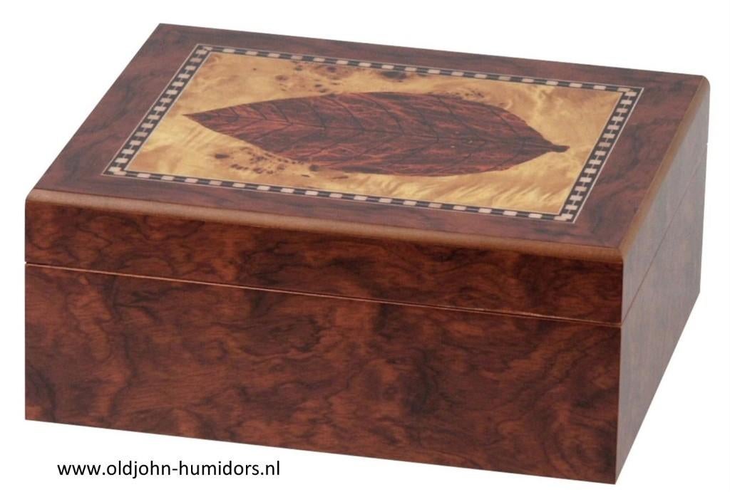 HUMIDOR TABAKSBLAD - SIGARENBLAD DESIGN - HOUT INLEGWERK h38, Verzenden, Nieuw, Tabaksdoos of Verpakking