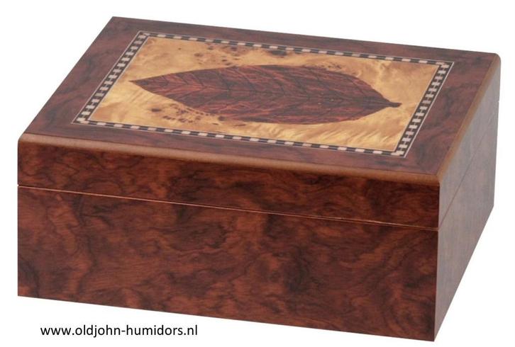 HUMIDOR TABAKSBLAD - SIGARENBLAD DESIGN - HOUT INLEGWERK h38, Verzamelen, Rookartikelen, Aanstekers en Luciferdoosjes, Nieuw, Tabaksdoos of Verpakking