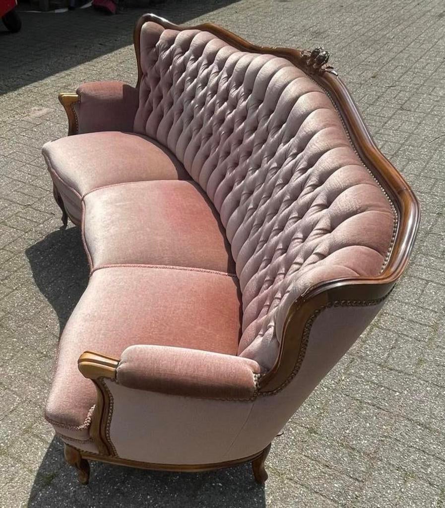 Zetel sofa bank vintage Roze mohair velours gebogen barok, Huis en Inrichting, Ophalen, Zo goed als nieuw