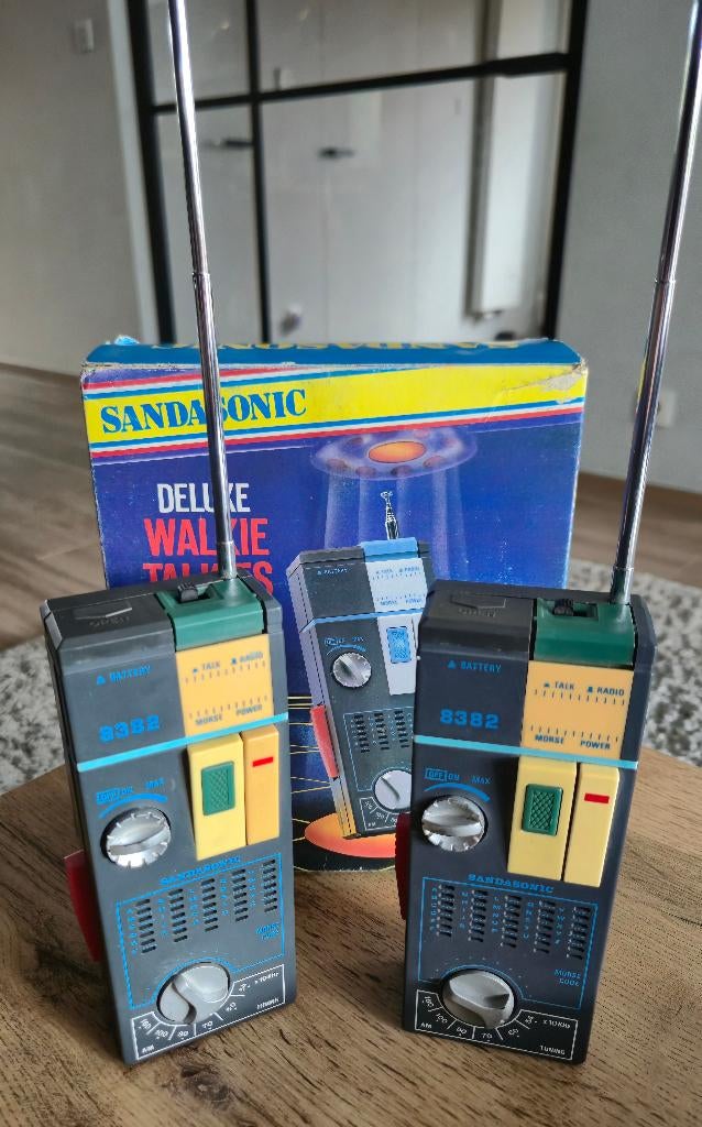 Vintage Sandasonic walkie talkies met Morse in doos, Ophalen of Verzenden, Gebruikt, Minder dan 2 km, Portofoon of Walkie-talkie