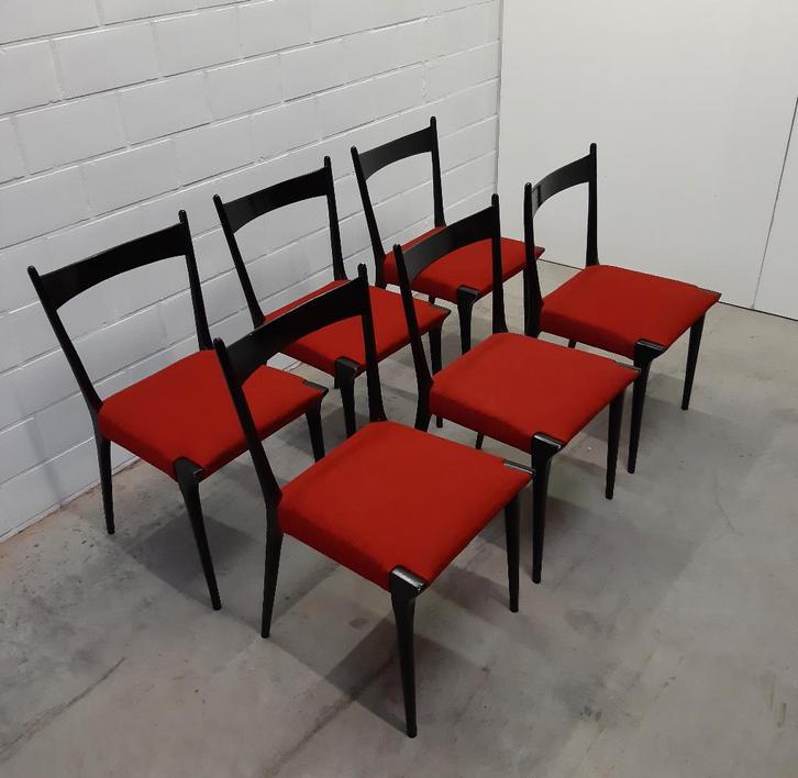 Eetkamerstoelen Alfred Hendrickx 1950s, Huis en Inrichting, Stoelen, Gebruikt, Vijf, Zes of meer stoelen, Hout, Zwart, Ophalen