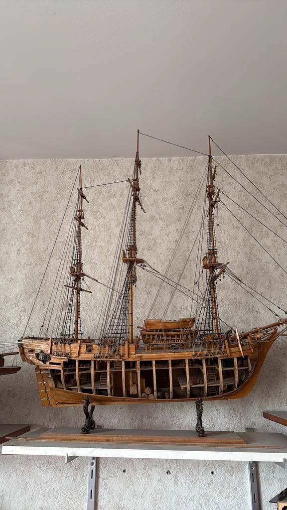 Set houten bootmodellen - maritieme decoratie, Antiek en Kunst, Antiek | Woonaccessoires, Ophalen