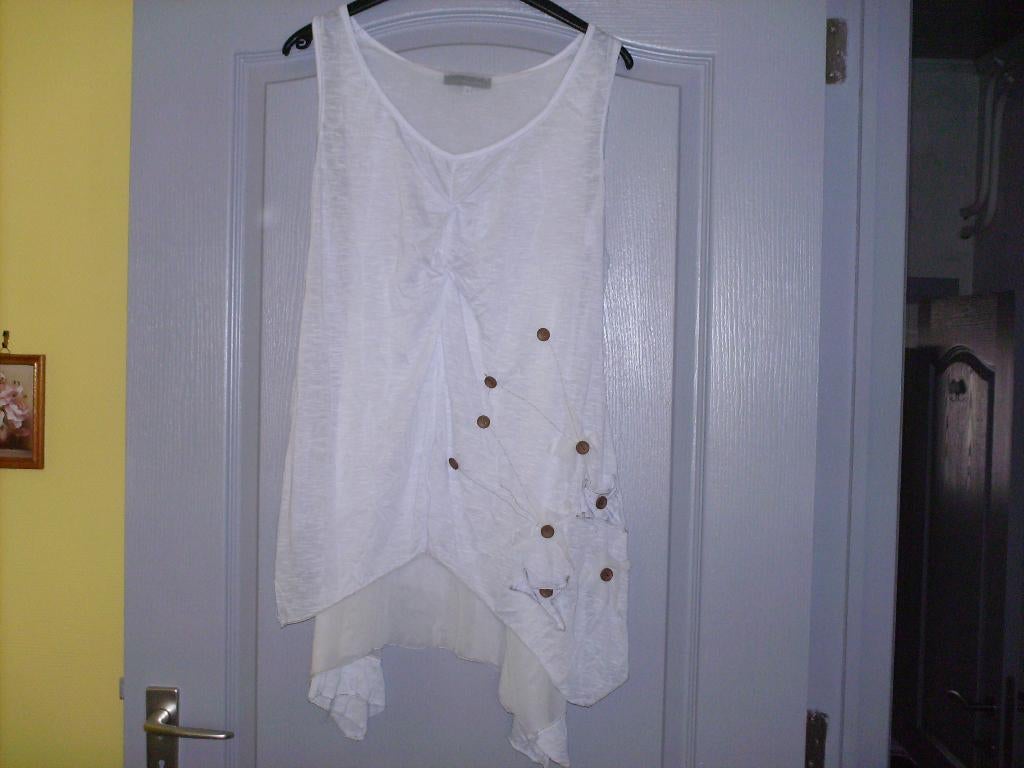 ndre blouse tunique pour dame, Enlèvement ou Envoi, Cassis, Blanc, Taille 42/44 (L)