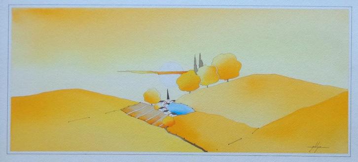 BRUNO DELVIGNE / ZONNIG LANDSCHAP / ORIGINEEL 35x61cm KADER, Antiquités & Art, Art | Peinture | Moderne, Enlèvement ou Envoi