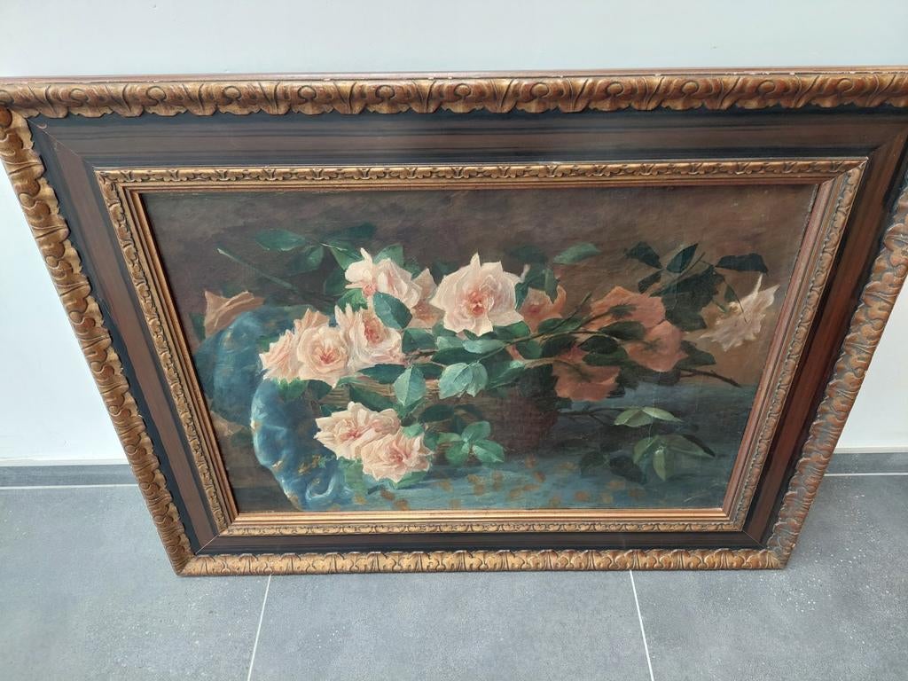 Tableau nature morte..rose  l=100cm ×80 cm×6 cm cadre, Antiquités & Art, Art | Peinture | Classique, Enlèvement