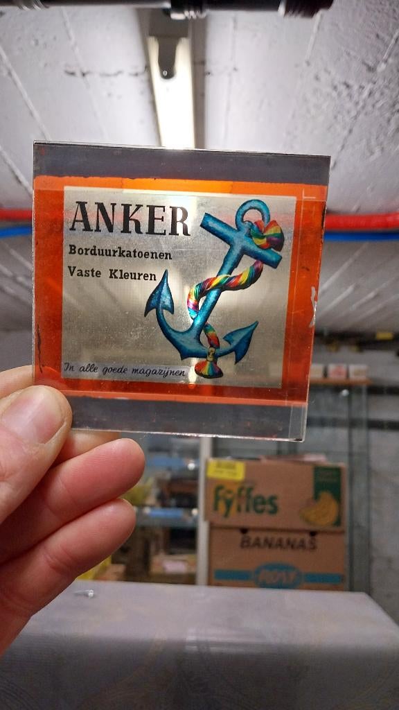 Garen stempel en glasplaatje Anchor Het Anker DMC garen, Verzamelen, Merken en Reclamevoorwerpen, Gebruikt, Overige typen, Ophalen