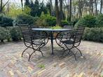 Tuinset terrastafel en stoelen smeedijzer natuursteen, Overige materialen, Tuinset, Eettafel, Gebruikt