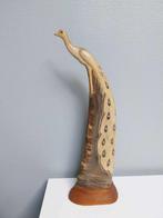 buffelhoorn sierlijke pauw in verwerkt prachtig stuk, Antiquités & Art, Art | Autres Art, Houtsnijwerk hoorn, Enlèvement ou Envoi