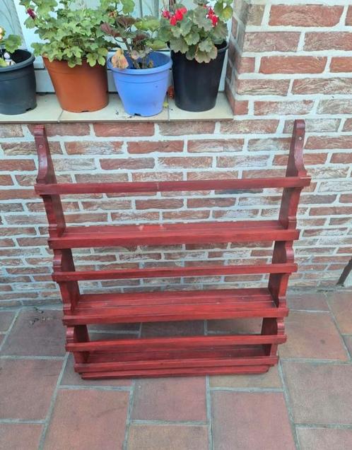 Vintage houten wandrek/muurrek en kapstok 6 haakjes, Antiek en Kunst, Antiek | Woonaccessoires, Ophalen of Verzenden