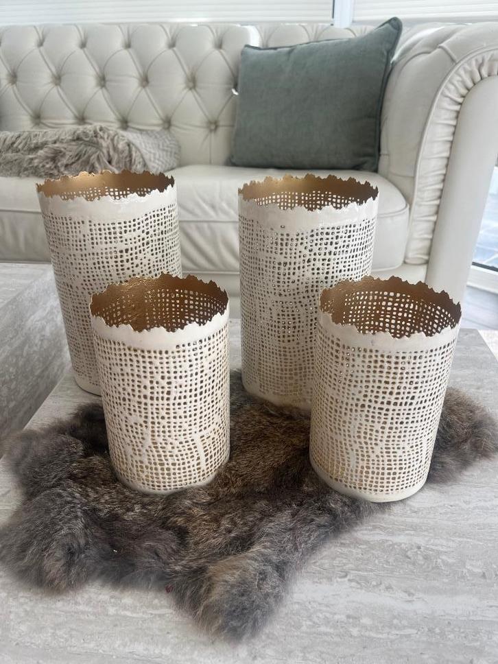4 crème-goud theelichthouders van countryfield, Huis en Inrichting, Woonaccessoires | Kandelaars en Kaarsen, Nieuw, Kandelaar