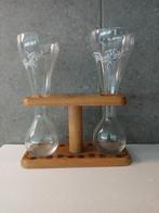 Oude KWAK dubbele glazen op houten onderstel in perfecte sta, Ophalen of Verzenden, Zo goed als nieuw, Glas of Glazen, Overige merken