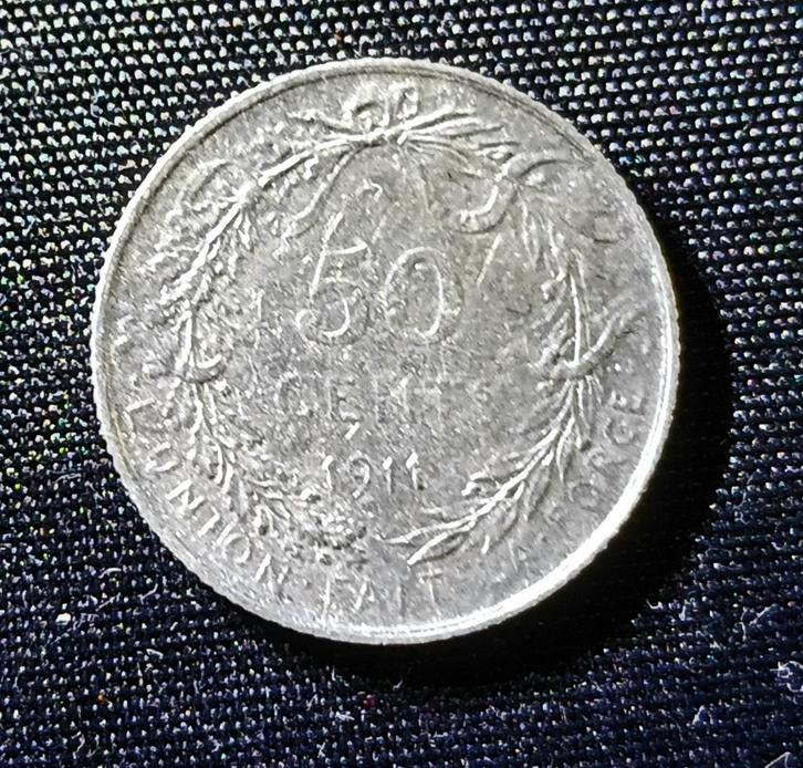 50 cent 1911 FR - Albert I, Postzegels en Munten, Munten | België, Losse munt, Zilver, Zilver, Verzenden