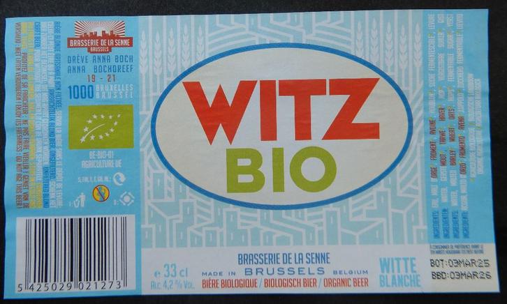 Bieretiket Witz Bio Brouwerij De La Senne (10n1), Verzamelen, Biermerken, Gebruikt, Verzenden