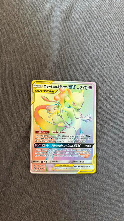 Pokemonkaart mew and mewto gx tagteam rainbow, Hobby en Vrije tijd, Verzamelkaartspellen | Pokémon, Nieuw, Losse kaart, Foil, Ophalen