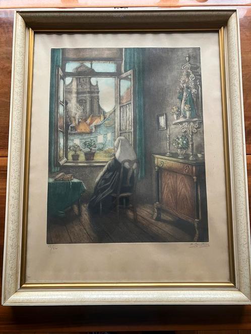 Albert Geudens - mooie grote kleurenets, Antiek en Kunst, Kunst | Schilderijen | Klassiek, Ophalen of Verzenden
