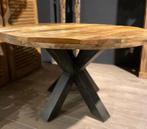 Eettafel mango hout 120cm, Huis en Inrichting, Tafels | Eettafels, Ophalen, Rond, Zo goed als nieuw, Metaal
