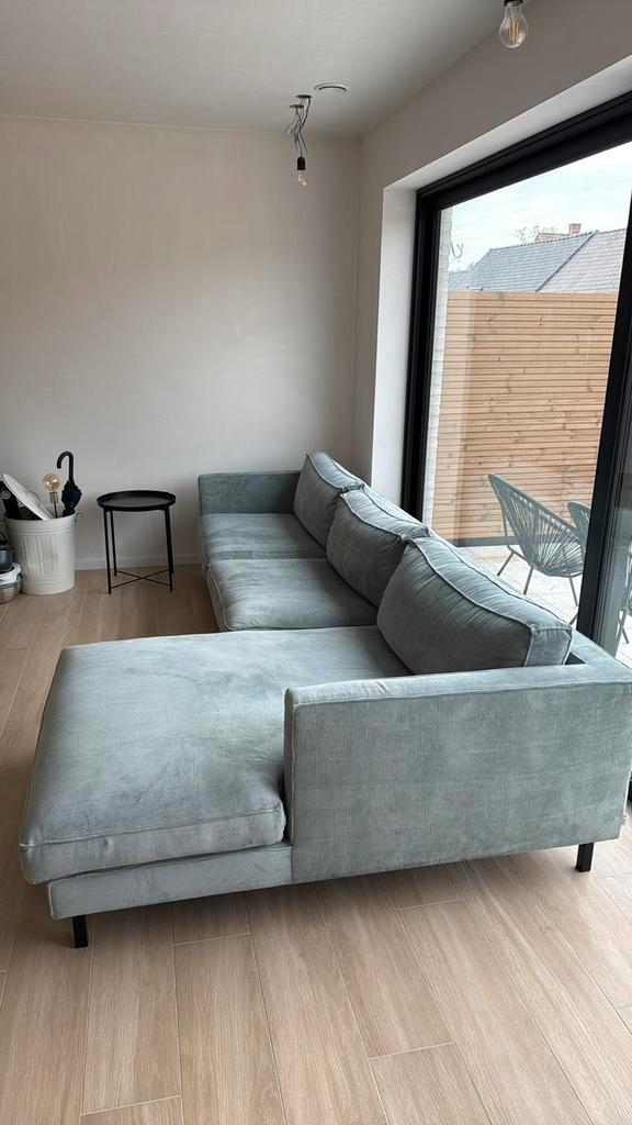 Lichtblauwe comfortable hoekzetel, Huis en Inrichting, Fauteuils, Zo goed als nieuw, Stof, 125 cm of meer, 150 cm of meer, Ophalen