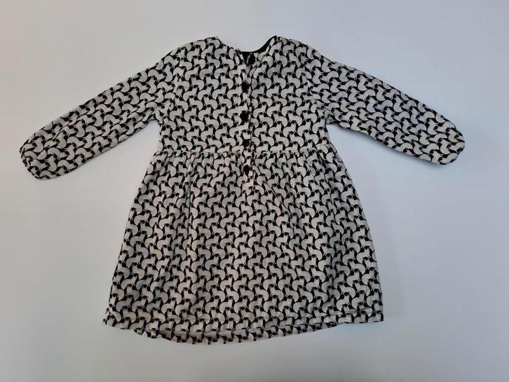 Mt 2j Zwarte jurk met lange mouwen en witte vossen, Kinderen en Baby's, Kinderkleding | Maat 92, Zo goed als nieuw, Meisje, Jurk of Rok