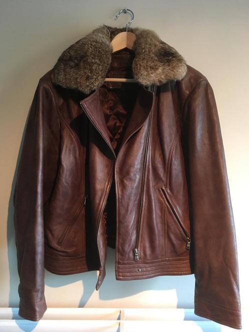 Zarandi bruine lederen jas met afneembare pels, Kleding | Dames, Jassen | Winter, Zo goed als nieuw, Maat 46/48 (XL) of groter