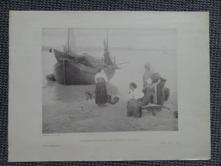 heliogravure, aankomst van een vissersboot, Breskens, Antiek en Kunst, Kunst | Etsen en Gravures, Verzenden
