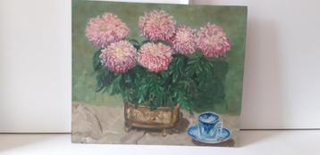 Prachtig stilleven, geschilderd op plaat, 1960, getekend  beschikbaar voor biedingen