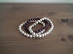 3 armbanden met parels (diameter 6 cm), Handtassen en Accessoires, Armbanden, Verzenden, Beige, Zo goed als nieuw, Elastiek