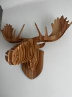 Houten hertenkop, wanddecoratie, Ophalen, Zo goed als nieuw