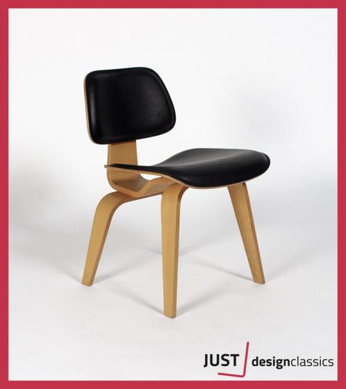 !AANBIEDING! Vitra Eames Plywood Group DCW Zwart Leder, Maison & Meubles, Chaises, Comme neuf, Une, Bois, Cuir, Noir, Enlèvement ou Envoi