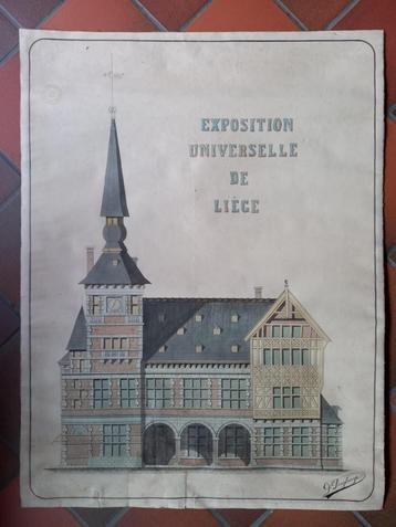 DESSIN ORIGINAL EXPOSITION UNIVERSELLE LIEGE 1905 beschikbaar voor biedingen