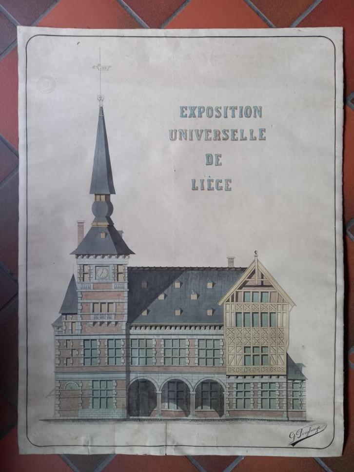 DESSIN ORIGINAL EXPOSITION UNIVERSELLE LIEGE 1905, Collections, Collections Autre, Utilisé, Enlèvement ou Envoi