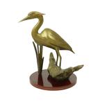 Messing Reiger Beeld Op Houten Basis Hollywood Regency, Ophalen of Verzenden