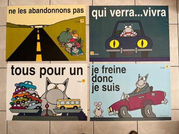 Set van 4 posters P. Geluck, de Kat, Ministerie van Verkeer beschikbaar voor biedingen
