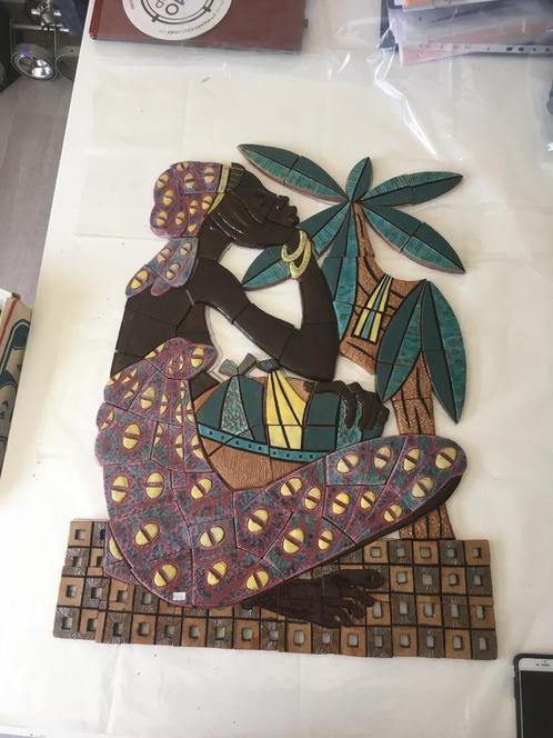 Tegel mozaïek eind jaren 60 uit voormalige Congo, Antiek en Kunst, Curiosa en Brocante, Ophalen